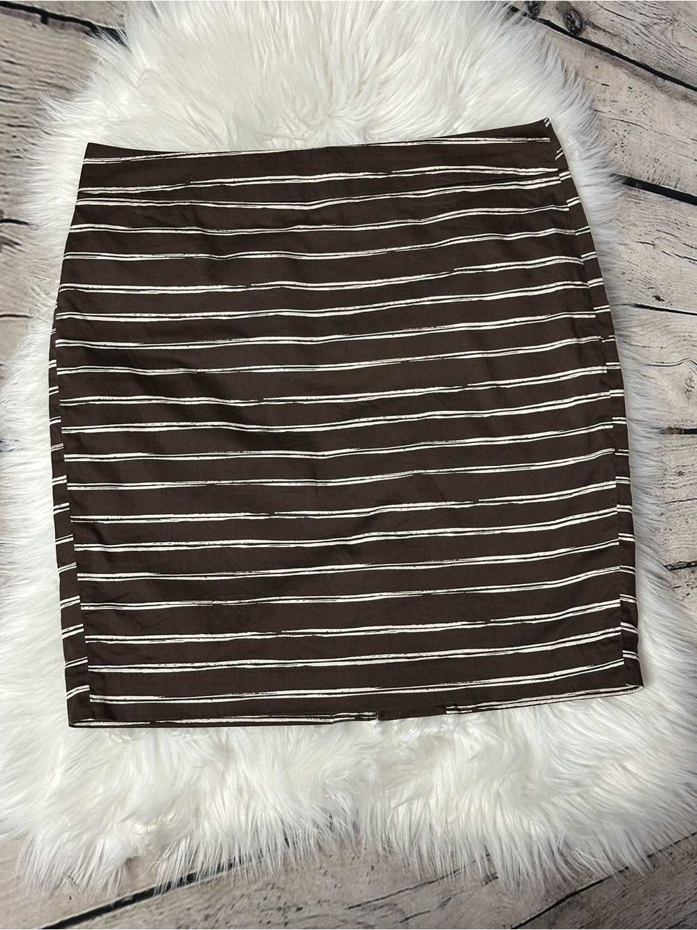 Ann Taylor Brown Pencil Skirt with Cream Stripes